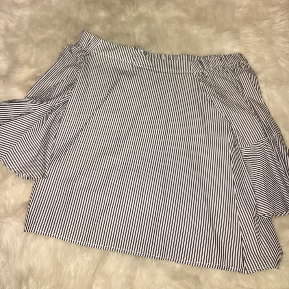 Navy blue and white striped blouse